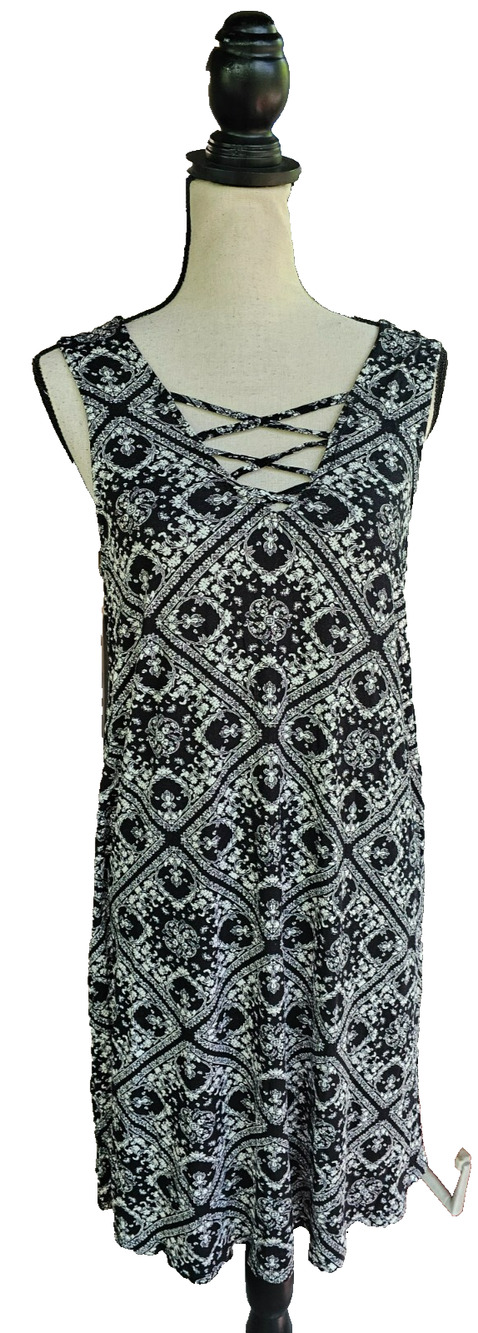Pink Rose Sleeveless Midi Dress Womens XL Casual Geometric Sun Dress